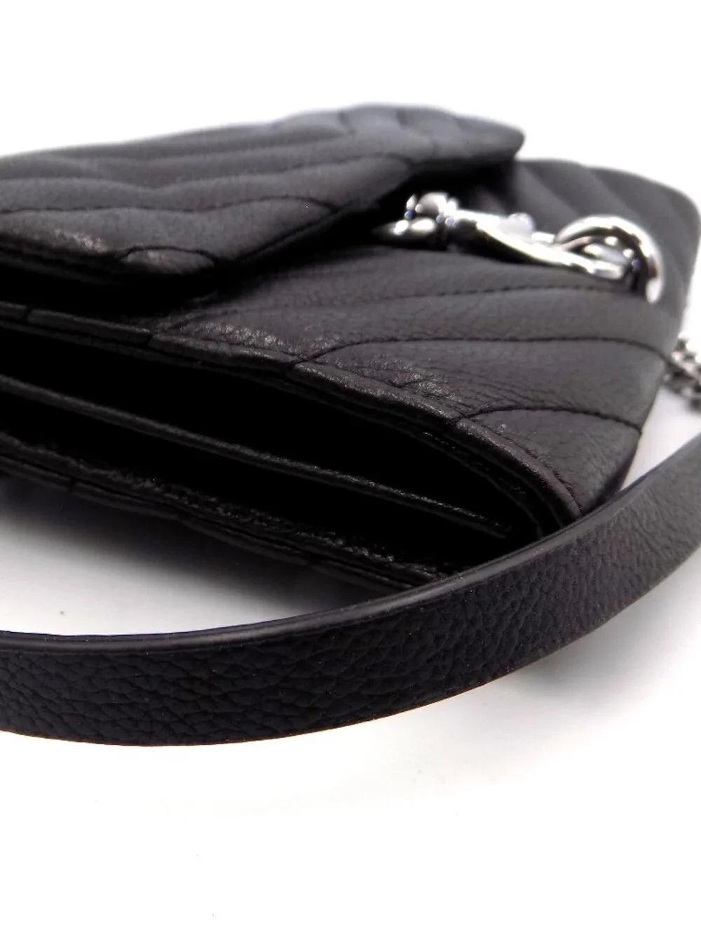 Rebecca Minkoff Black Leather Quilted Edie Wallet On A Chain NWT
